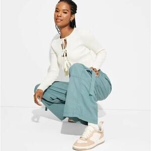 Wild Fable Women's Mid Rise Wide Leg Relaxed Cargo Pants Blue